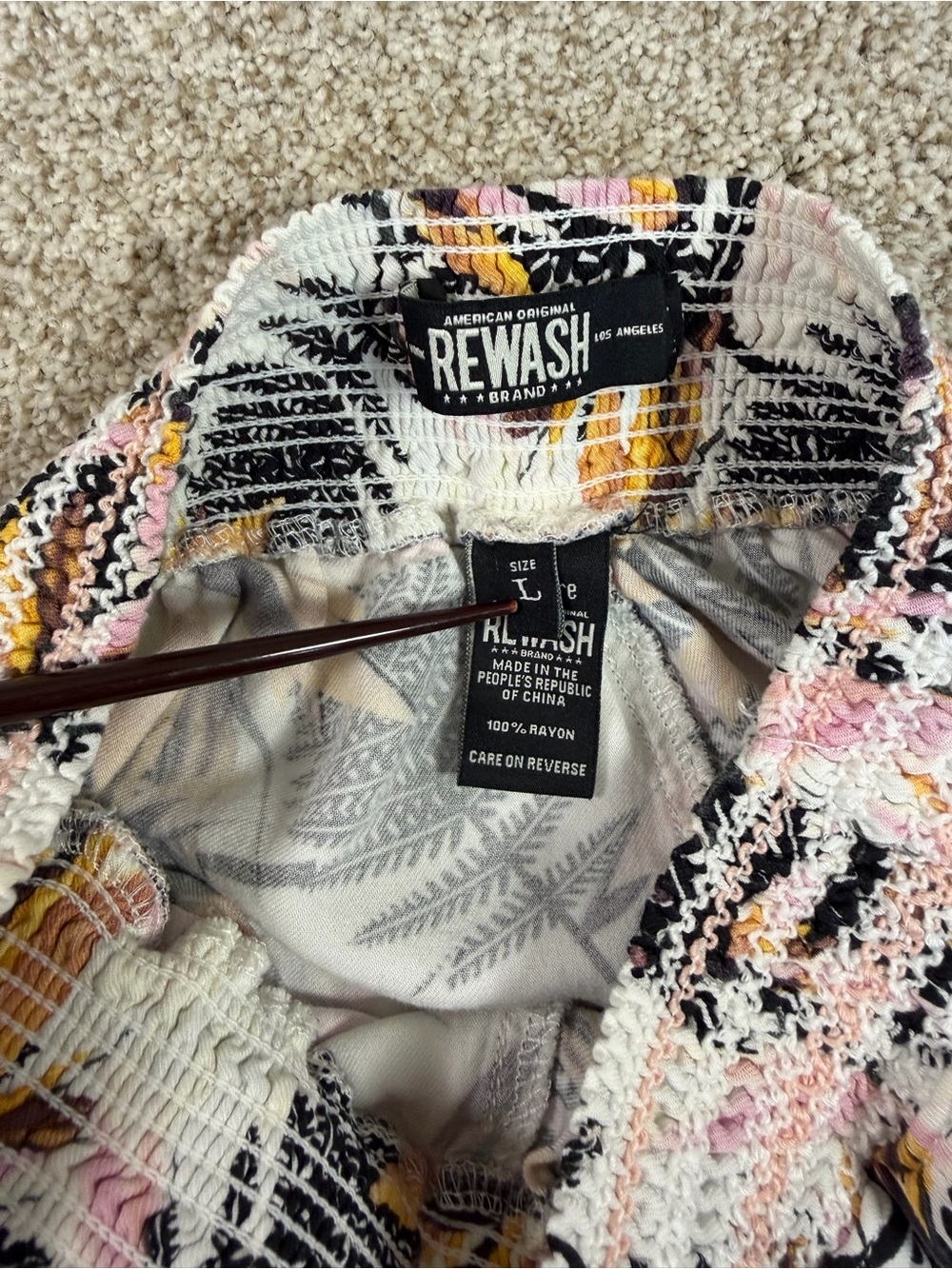 Rewash Brand Lounge Palazzo Pants Palm Leaf Print Rayon Elastic Waist Large - Picture 5 of 5